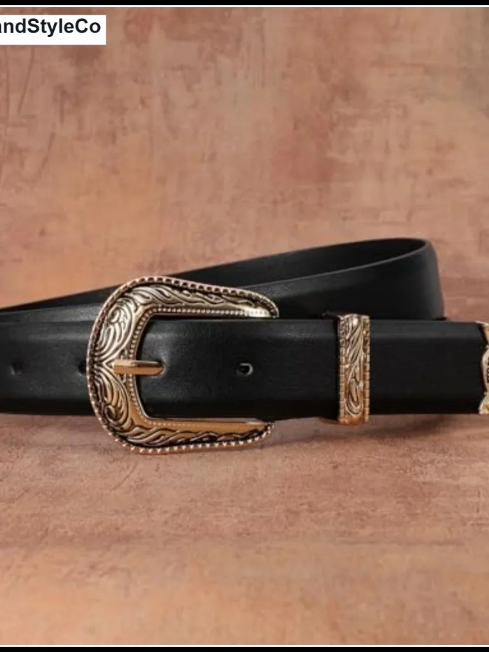 Women's Western Faux Leather Belt with Vintage Metal Buckle, Adjustable